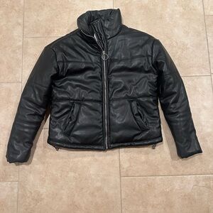 Women’s Black Faux Leather Puffer Jacket